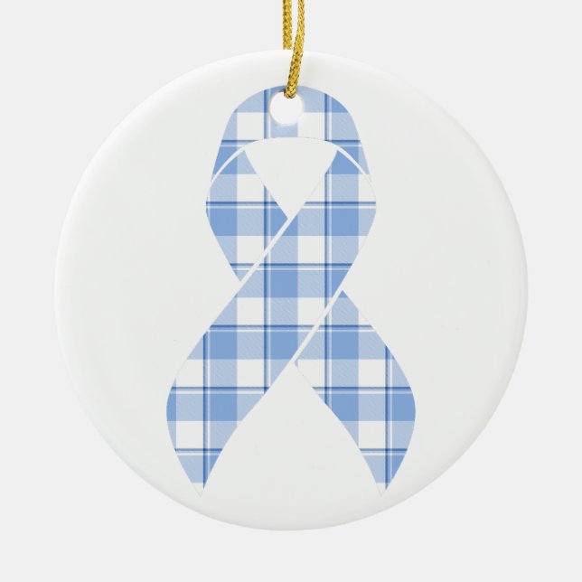 Prostate Cancer Survivor Plaid Light Blue Ribbon Keramik Ornament (Vorne)