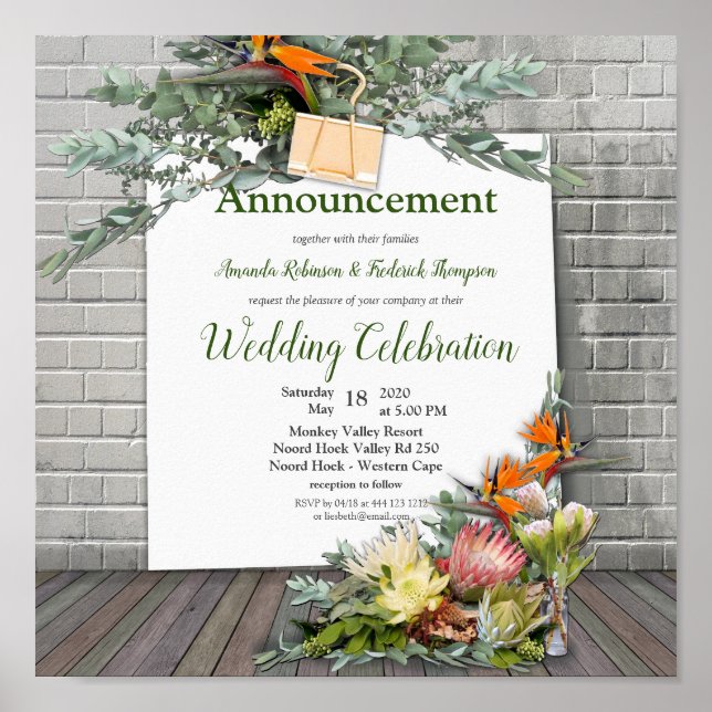 Protea - Ankündigung der Blume Strelitzia Poster (Vorne)