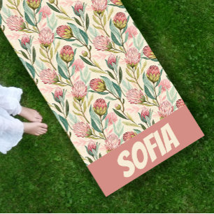 Protea Blume Floral pink grüne Patername Yogamatte