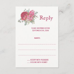 Protea-Blume Hochzeitskarten RSVP Karte