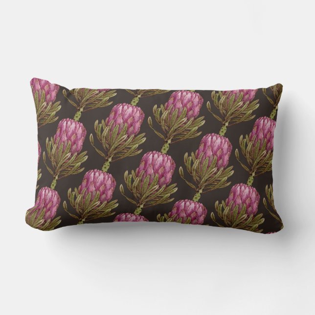 Protea Blume Pflanze Pattern Lumbar Kissen (Vorderseite)