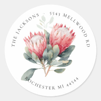 Protea Blush Blume Rücksendeadresse Runder Aufkleber