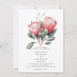 Protea Blush Wasserfarbe Blume Hochzeit Einladung