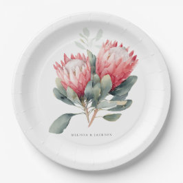 Protea Blush Wasserfarbe Blume Hochzeit Pappteller