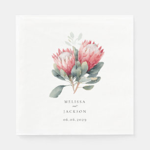 Protea Blush Wasserfarbe Blume Hochzeit Serviette