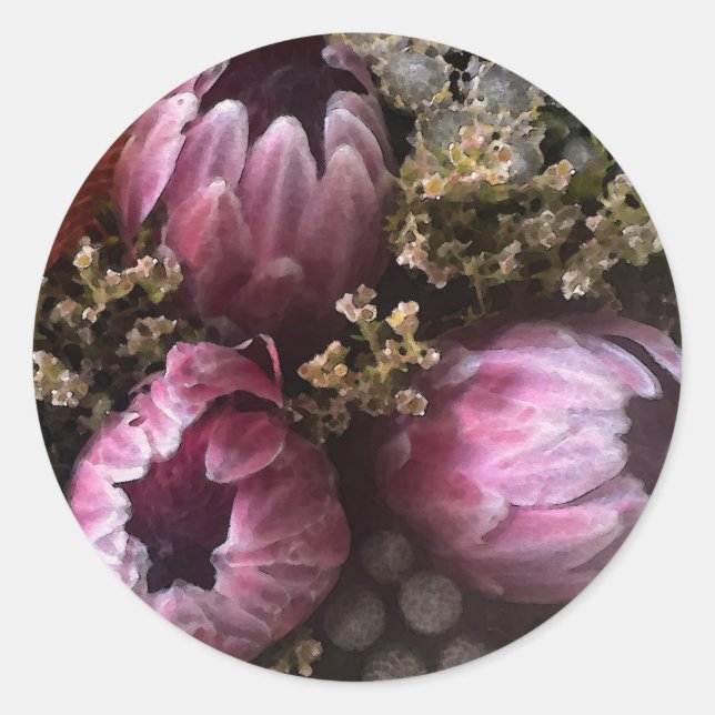 Protea Bouquet Runder Aufkleber (Vorderseite)