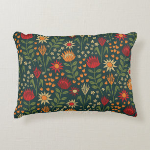 Protea Floral Block Print Millefleur Dunkel Dekokissen