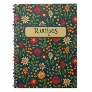 Protea Floral Block Print Millefleur Dunkel Notizblock