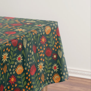 Protea Floral Block Print Millefleur Dunkel Tischdecke