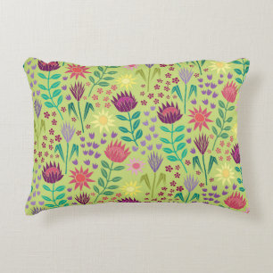 Protea Floral Block Print Millefleur Grün Dekokissen