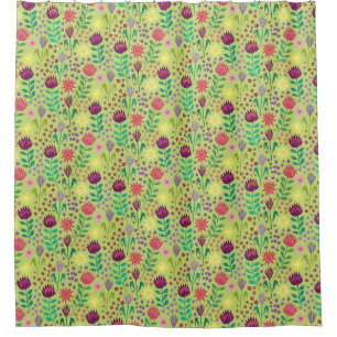 Protea Floral Block Print Millefleur Grün Duschvorhang