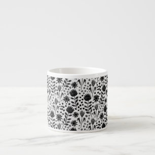 Protea Floral Block Print Millefleur Schwarz-weiß Espressotasse