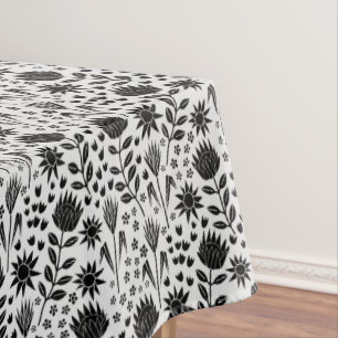Protea Floral Block Print Millefleur Schwarz-weiß Tischdecke