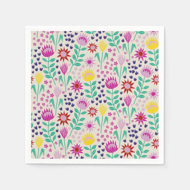 Protea Floral Block Print Milleflex Lichter Serviette (Vorderseite)