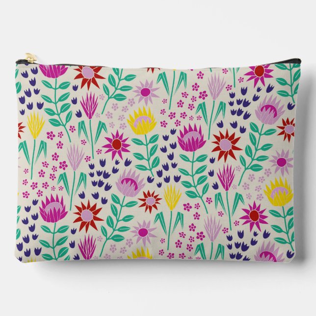 Protea Floral Block Print Milleflex Lichter Zubehörtasche (Vorderseite)