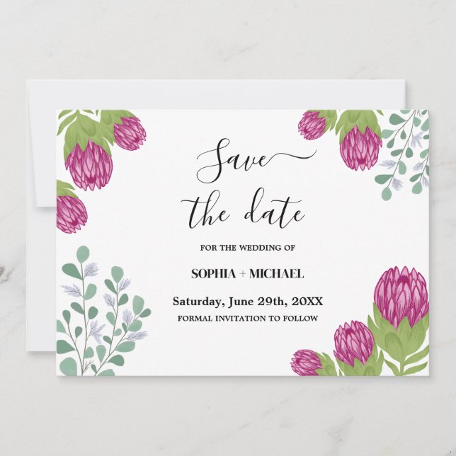 Protea Flower Garden Rett Date Wedding Einladung (Vorderseite)