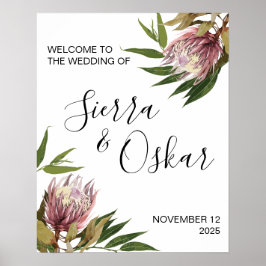 Protea Greenery Wedding Willkommenszeichen Poster