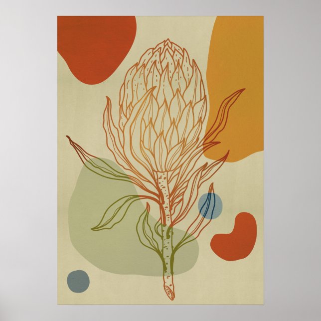 Protea Line Abstrakte Formen Trendy Botanical Poster (Vorne)