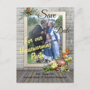 Protea - Strelitzia Blume Häuserwärmung Ankündigungspostkarte