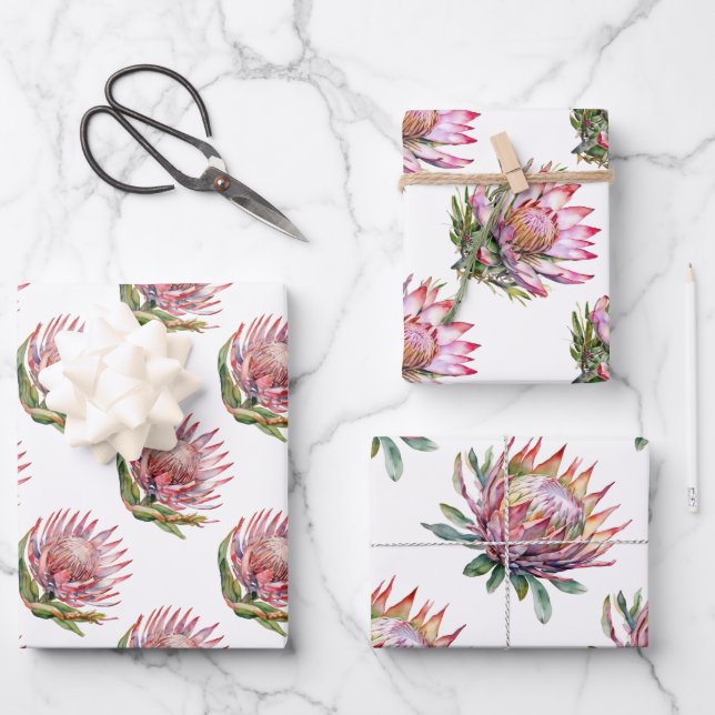 Protea sugarbush Blume Südafrikanische Pflanze Geschenkpapier Set (Vorderseite)