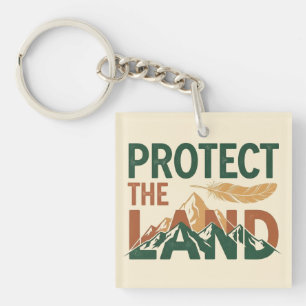 "Protect the Land" Berge mit Feder Schlüsselanhänger