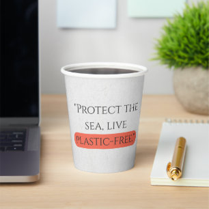 "Protect the Sea, Live Plastic-Free" Typography Pappbecher