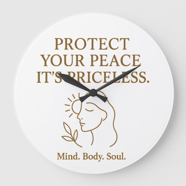 Protect Your Peace — Minimalist Self-Care Quote Große Wanduhr (Vorderseite)