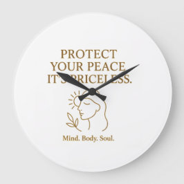 Protect Your Peace — Minimalist Self-Care Quote Große Wanduhr