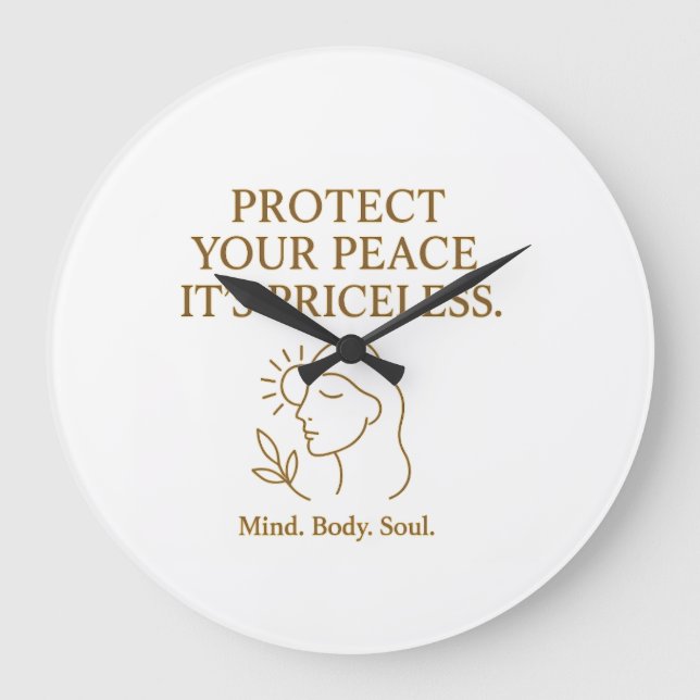 Protect Your Peace — Minimalist Self-Care Quote Große Wanduhr (Vorderseite)