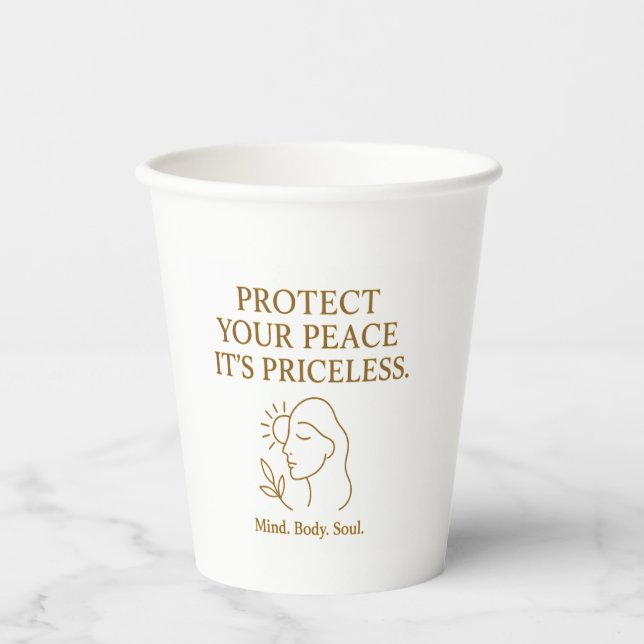 Protect Your Peace — Minimalist Self-Care Quote Pappbecher (Vorderseite)