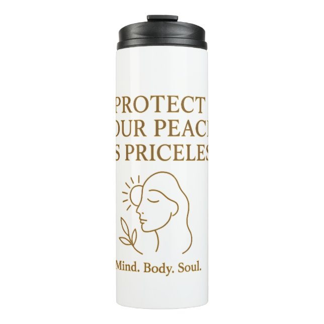 Protect Your Peace — Minimalist Self-Care Quote Thermosbecher (Vorderseite)
