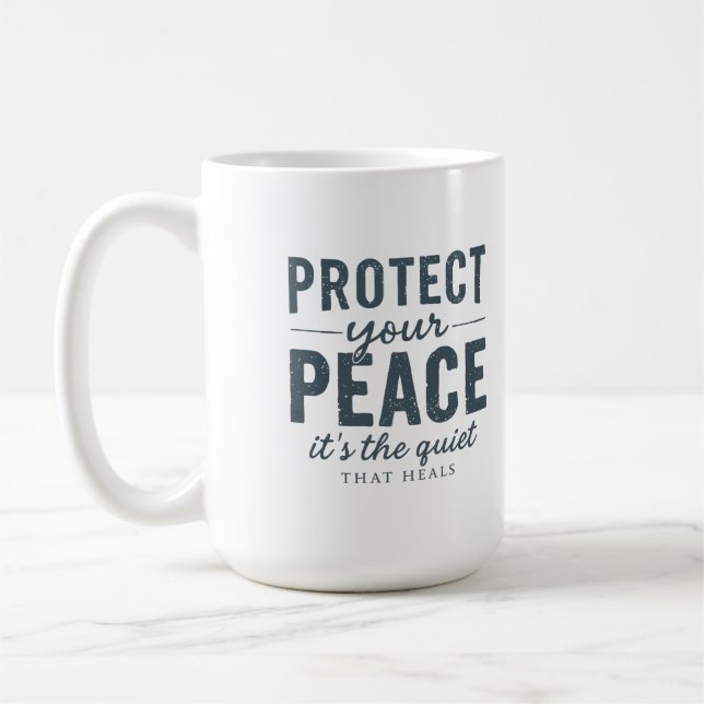 Protect Your Peace: Quiet Healing Typography Kaffeetasse (Links)