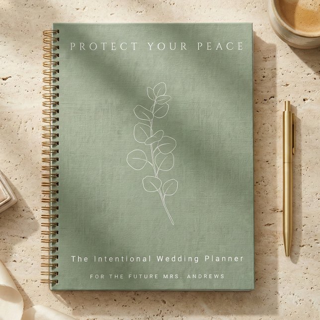 Protect Your Peace Sage Green Wedding Planner Notizbuch (Luxury sage green wedding planner notebook)