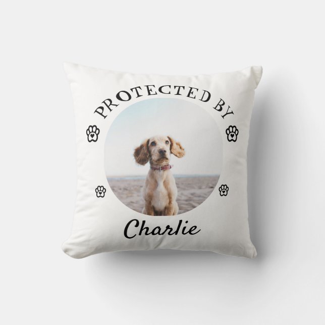 Protected By Dog Photo Paw Print Design Kissen (Vorderseite)