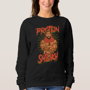 Protein-Scheich passt Muskeln und Protein-Workout Sweatshirt