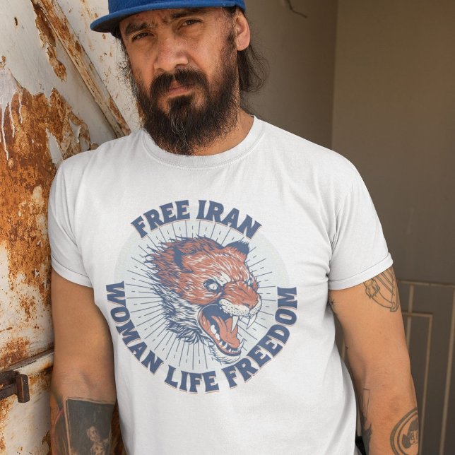 Protest gegen den Iran | Angry Lion Blue T-Shirt (Free Iran Protest | Angry Lion Blue T-Shirt)