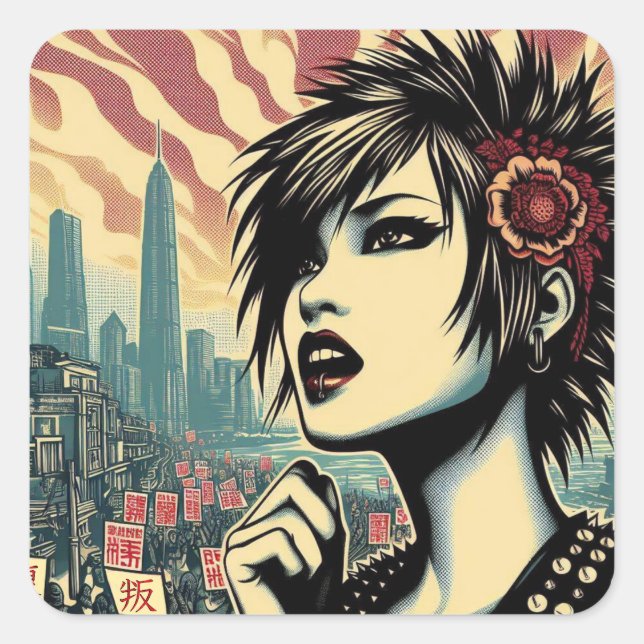 Protest "REBEL RISING" Quadratischer Aufkleber (Vorderseite)