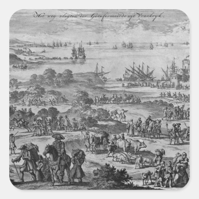 Protestanten verlassend Frankreich Quadratischer Aufkleber (Vorderseite)