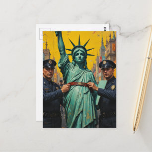 protestierende Lady Liberty von der Polizei verhaf Postkarte