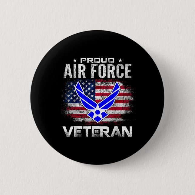 Proud Air Force Veteran mit amerikanischem Flag Ge Button (Vorderseite)