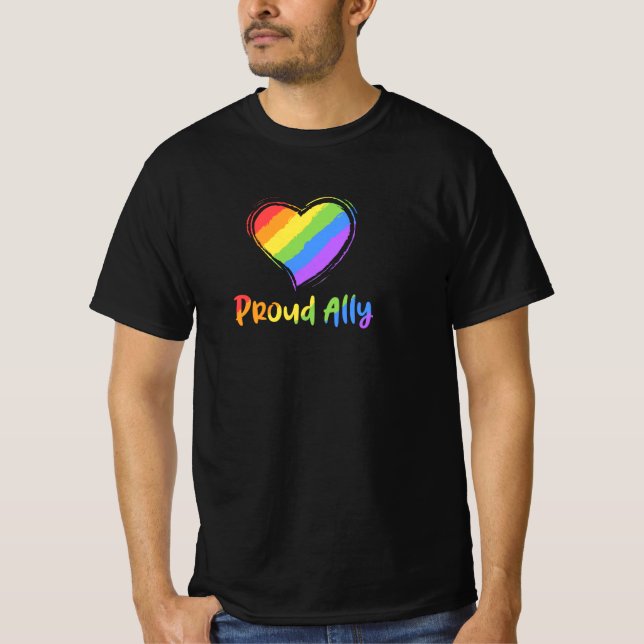 Proud Ally LGBT Rainbow Heart Gay Pride Monat T-Shirt (Vorderseite)