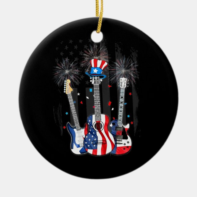 Proud American Flag Gitarre Firework Patriotic 4. Keramik Ornament (Vorne)