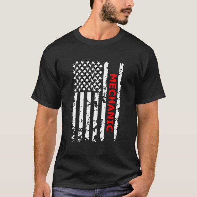 Proud American Mechanic Usa Flag T-Shirt (Vorderseite)