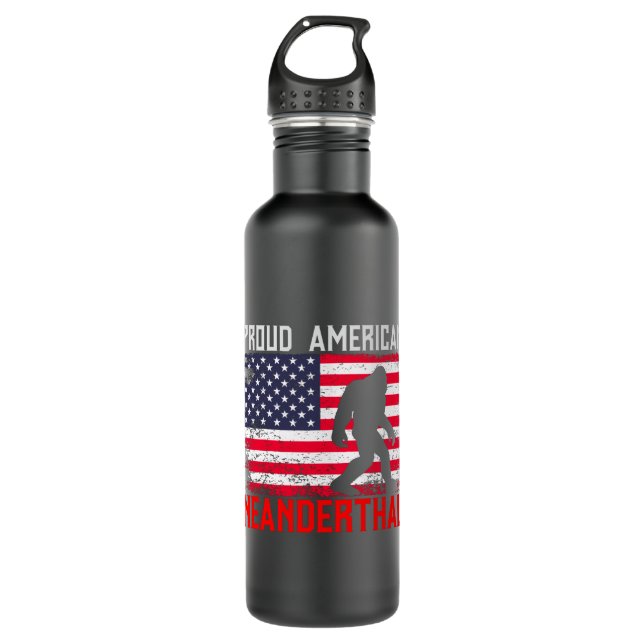 Proud American Neanderthal | USA Flag & Bigfoot Edelstahlflasche (Vorderseite)