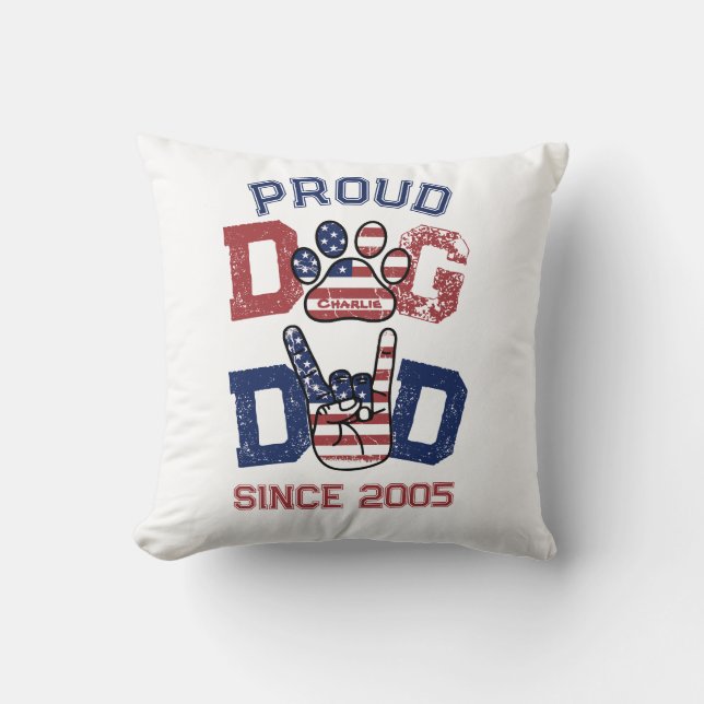 Proud American USA Pet Dog Vater Lover US Flag Kissen (Vorderseite)