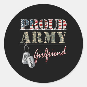 Proud Army Girlfriend American Flag Vetera Milita Runder Aufkleber