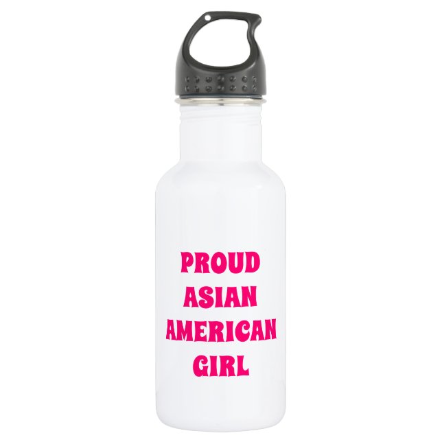 Proud Asian American Girl, heiß rosa weiß Edelstahlflasche (Vorderseite)