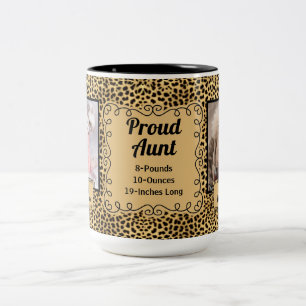 Proud Aunt Cheetah Animal Print with Baby Fotos Zweifarbige Tasse