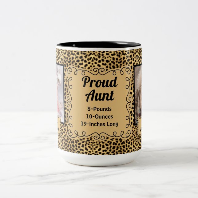Proud Aunt Cheetah Animal Print with Baby Fotos Zweifarbige Tasse (Mittel)
