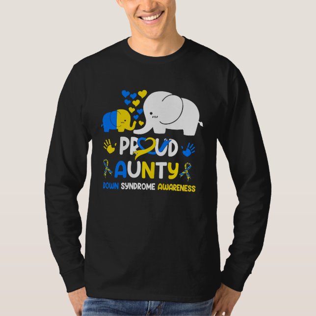 Proud Aunty Down Syndrome Awareness Yellow Blue Ri T-Shirt (Vorderseite)